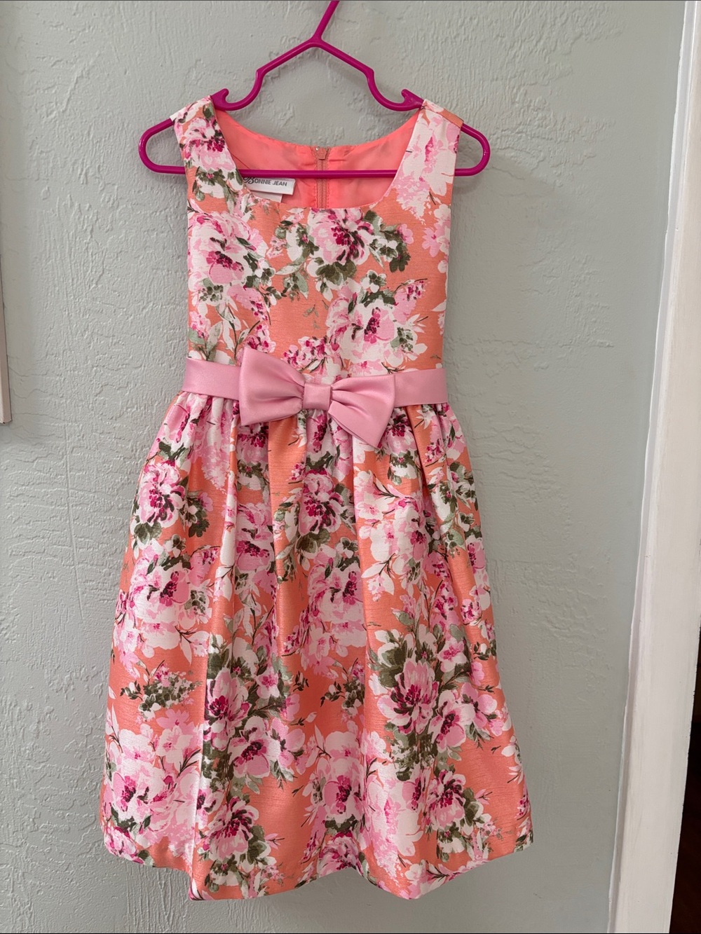 Bonnie Jean Coral and Pink Floral Bow Party Dress